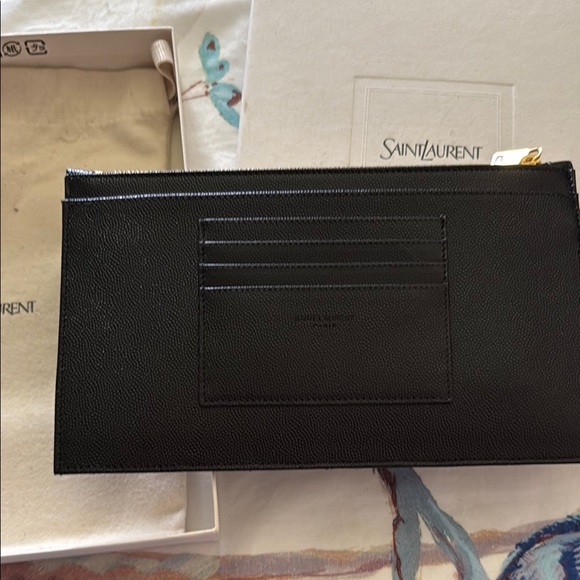 Saint Laurent Black Clutch with Gold Logo - Picture 2 of 4